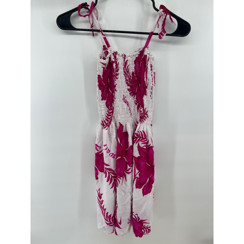 Unity Trading Hawaii Pink White Floral Smocked Tie Strap Rayon Sundress OS‎